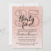 バラ金ゴールドグリッター35番目の誕生日招待状 招待状 (正面)