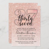 バラ金ゴールドグリッター37番目の誕生日招待状 招待状 (正面/裏面)