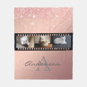 バラ金ゴールドグリッター3 Photo Film Strip Collage フリースブランケット (正面)