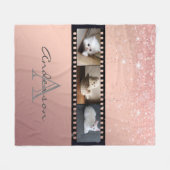 バラ金ゴールドグリッター3 Photo Film Strip Collage フリースブランケット (正面(横))