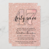 バラ金ゴールドグリッター47番目の誕生日招待状 招待状 (正面/裏面)