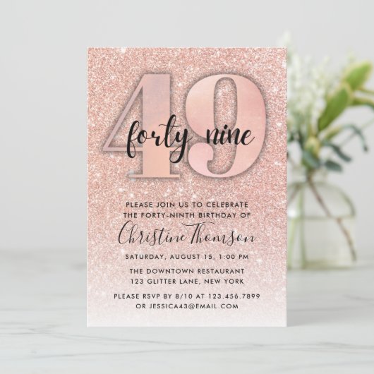 バラ金ゴールドグリッター49番目の誕生日招待状 招待状 (スタンド正面)