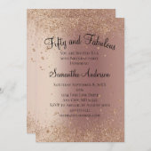 バラ金ゴールドグリッター50およびファブラス誕生日 招待状 (正面/裏面)