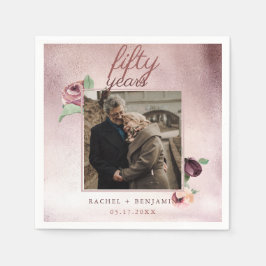バラ金ゴールドグリッター50年結婚記念ピンク スタンダードカクテルナプキン