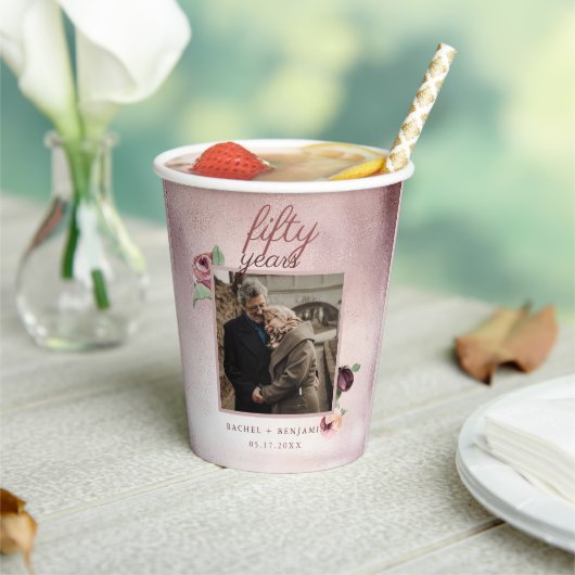 バラ金ゴールドグリッター50年結婚記念ピンク 紙コップ (インサイチュ)