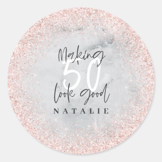 バラ金ゴールドグリッター50歳感謝していの誕生日 ラウンドシール (正面)