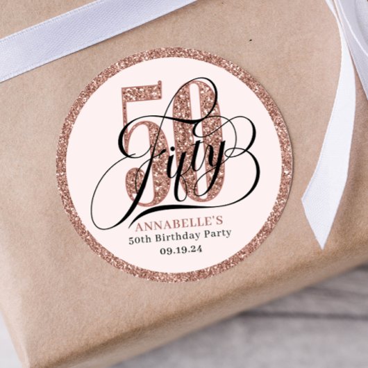 バラ金ゴールドグリッター50番目の誕生日タイポグラフィ ラウンドシール