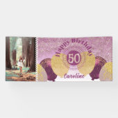 バラ金ゴールドグリッター50誕生日&バルーン 横断幕 (横)