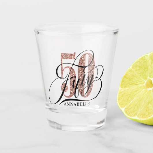 バラ金ゴールドグリッター50th誕生日タイポグラフィ ショットグラス (正面)