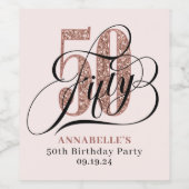 バラ金ゴールドグリッター50th誕生日タイポグラフィ ワインラベル (シングルラベル)