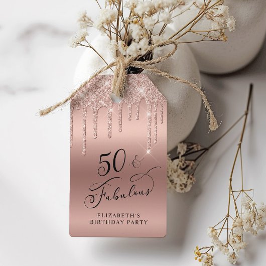 バラ金ゴールドグリッター50th誕生日パーティーありがとう ギフトタグ