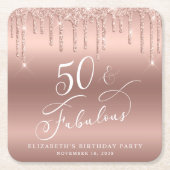 バラ金ゴールドグリッター50th誕生日パーティー スクエアペーパーコースター (正面)