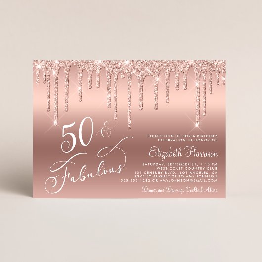 バラ金ゴールドグリッター50th誕生日パーティー 招待状