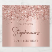 バラ金ゴールドグリッター50th誕生日モノグラムスクリプト スパークリングワインラベル (シングルラベル)