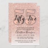 バラ金ゴールドグリッター55番目の誕生日招待状 招待状 (正面/裏面)