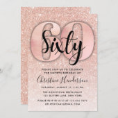 バラ金ゴールドグリッター60番目の誕生日招待状 招待状 (正面/裏面)