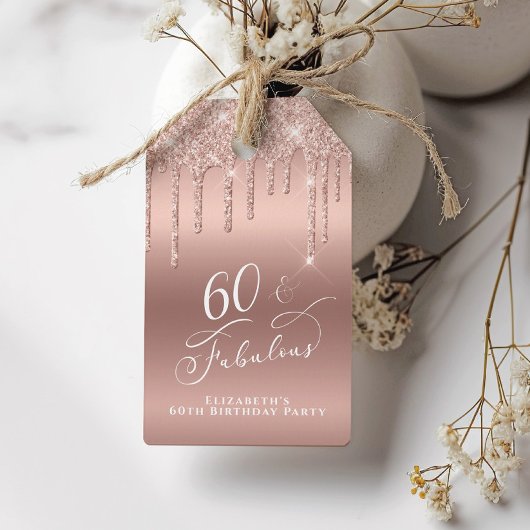 バラ金ゴールドグリッター60th誕生日パーティーありがとう ギフトタグ