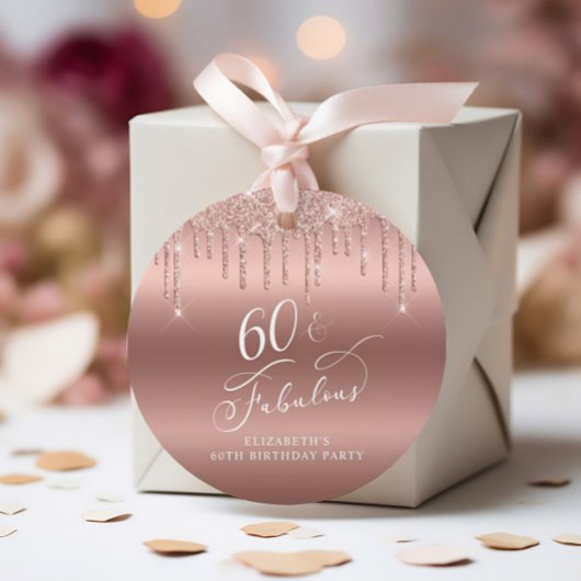 バラ金ゴールドグリッター60th誕生日パーティーありがとう フェイバータグ