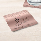 バラ金ゴールドグリッター60th誕生日パーティー スクエアペーパーコースター (アングル)