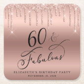 バラ金ゴールドグリッター60th誕生日パーティー スクエアペーパーコースター (正面)