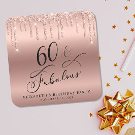 バラ金ゴールドグリッター60th誕生日パーティー スクエアペーパーコースター