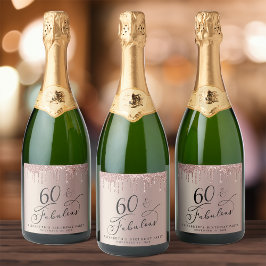 バラ金ゴールドグリッター60th誕生日パーティー スパークリングワインラベル