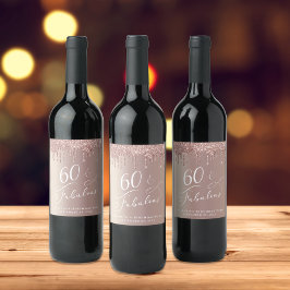 バラ金ゴールドグリッター60th誕生日パーティー ワインラベル