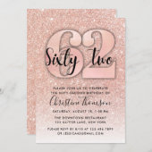 バラ金ゴールドグリッター62番目の誕生日招待状 招待状 (正面/裏面)