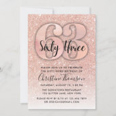 バラ金ゴールドグリッター63番目の誕生日招待状 招待状 (正面)