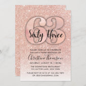 バラ金ゴールドグリッター63番目の誕生日招待状 招待状 (正面/裏面)