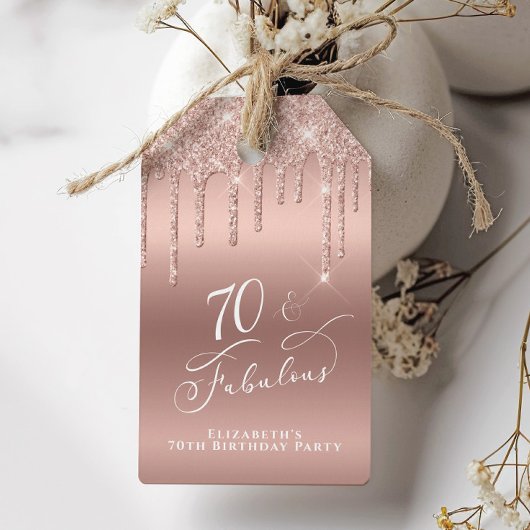 バラ金ゴールドグリッター70thバースデーパーティーサンキュー ギフトタグ