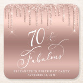 バラ金ゴールドグリッター70th誕生日パーティー スクエアペーパーコースター (正面)