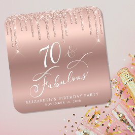 バラ金ゴールドグリッター70th誕生日パーティー スクエアペーパーコースター