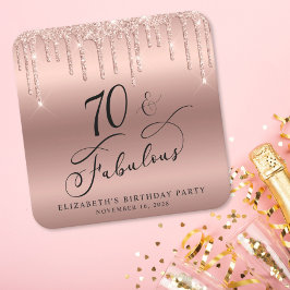 バラ金ゴールドグリッター70th誕生日パーティー スクエアペーパーコースター