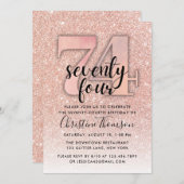 バラ金ゴールドグリッター74番目の誕生日招待状 招待状 (正面/裏面)
