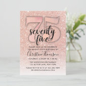 バラ金ゴールドグリッター75番目の誕生日招待状 招待状 (スタンド正面)