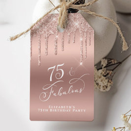 バラ金ゴールドグリッター75thバースデーパーティーサンキュー ギフトタグ