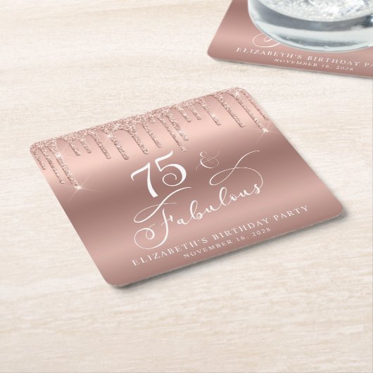 バラ金ゴールドグリッター75thバースデーパーティー スクエアペーパーコースター (アングル)