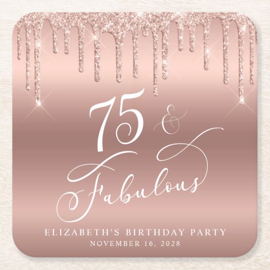 バラ金ゴールドグリッター75thバースデーパーティー スクエアペーパーコースター (正面)