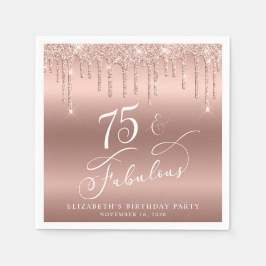 バラ金ゴールドグリッター75thバースデーパーティー スタンダードカクテルナプキン (正面)