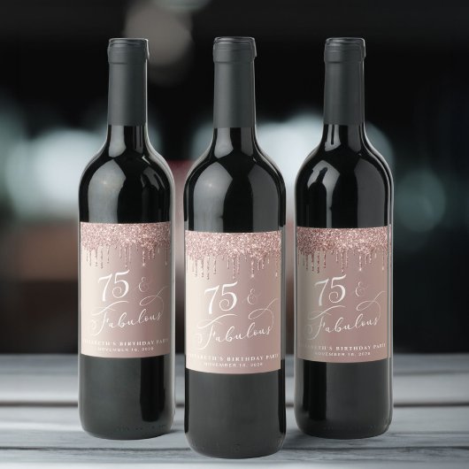 バラ金ゴールドグリッター75thバースデーパーティー ワインラベル