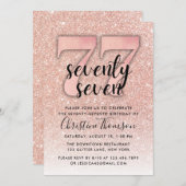 バラ金ゴールドグリッター77番目の誕生日招待状 招待状 (正面/裏面)