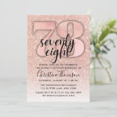 バラ金ゴールドグリッター78番目の誕生日招待状 招待状 (スタンド正面)