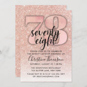 バラ金ゴールドグリッター78番目の誕生日招待状 招待状 (正面/裏面)