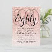 バラ金ゴールドグリッター80番目の誕生日招待状 招待状 (スタンド正面)