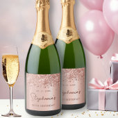 バラ金ゴールドグリッター80th誕生日モノグラムスクリプト スパークリングワインラベル