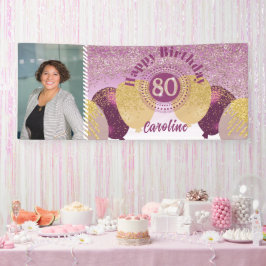 バラ金ゴールドグリッター80th誕生日&バルーンのバナー 横断幕