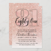 バラ金ゴールドグリッター81番目の誕生日招待状 招待状 (正面/裏面)