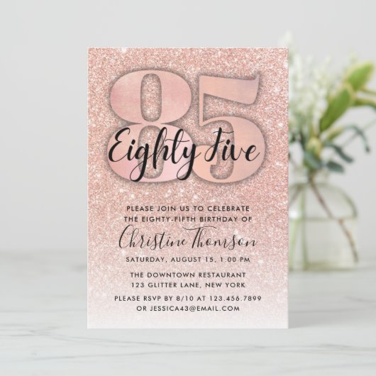 バラ金ゴールドグリッター85番目の誕生日招待状 招待状 (スタンド正面)