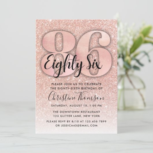 バラ金ゴールドグリッター86番目の誕生日招待状 招待状 (スタンド正面)
